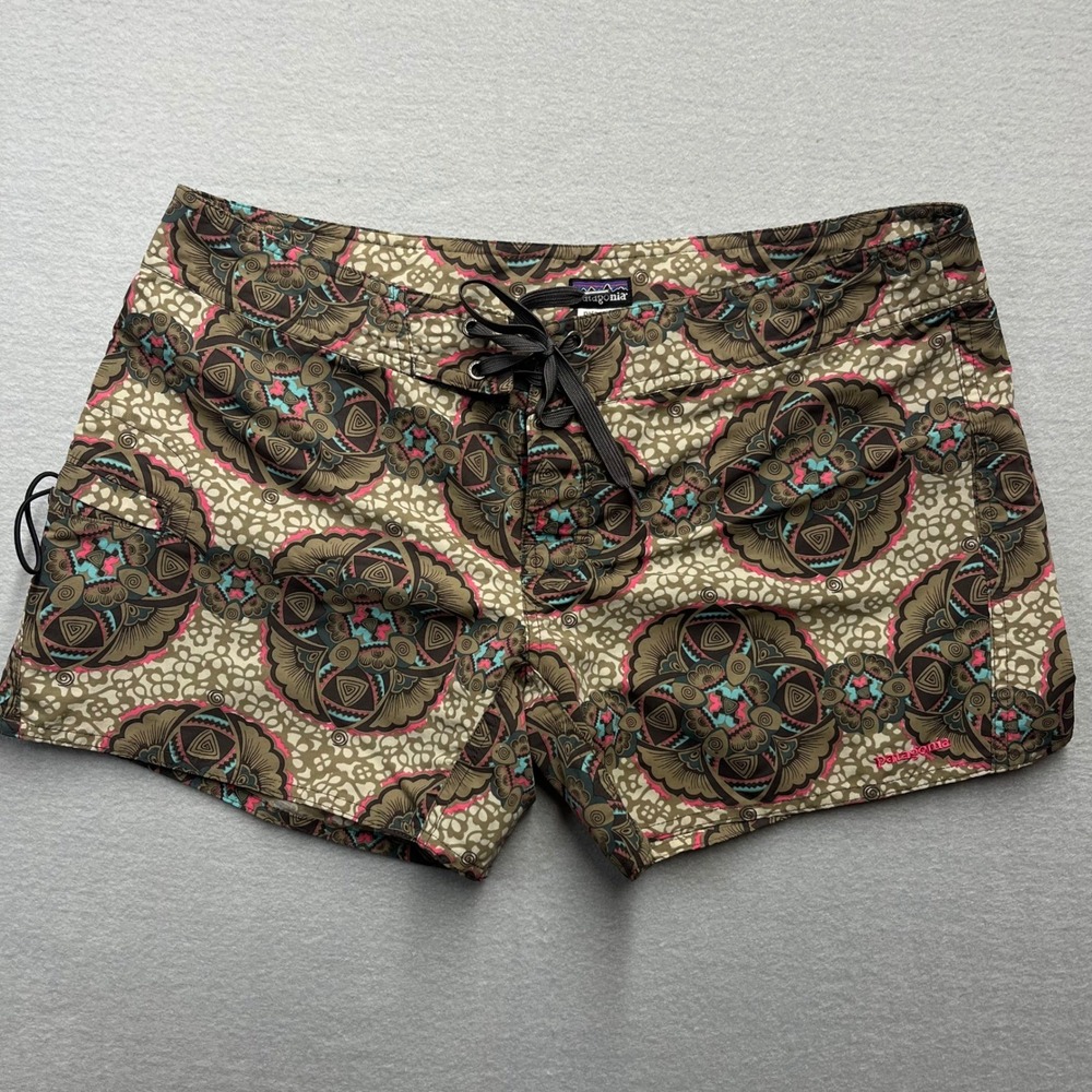 Patagonia Womens 10 Board Shorts Mandala Geometric Print Brown Pink Swim Trunks - Picture 3 of 11